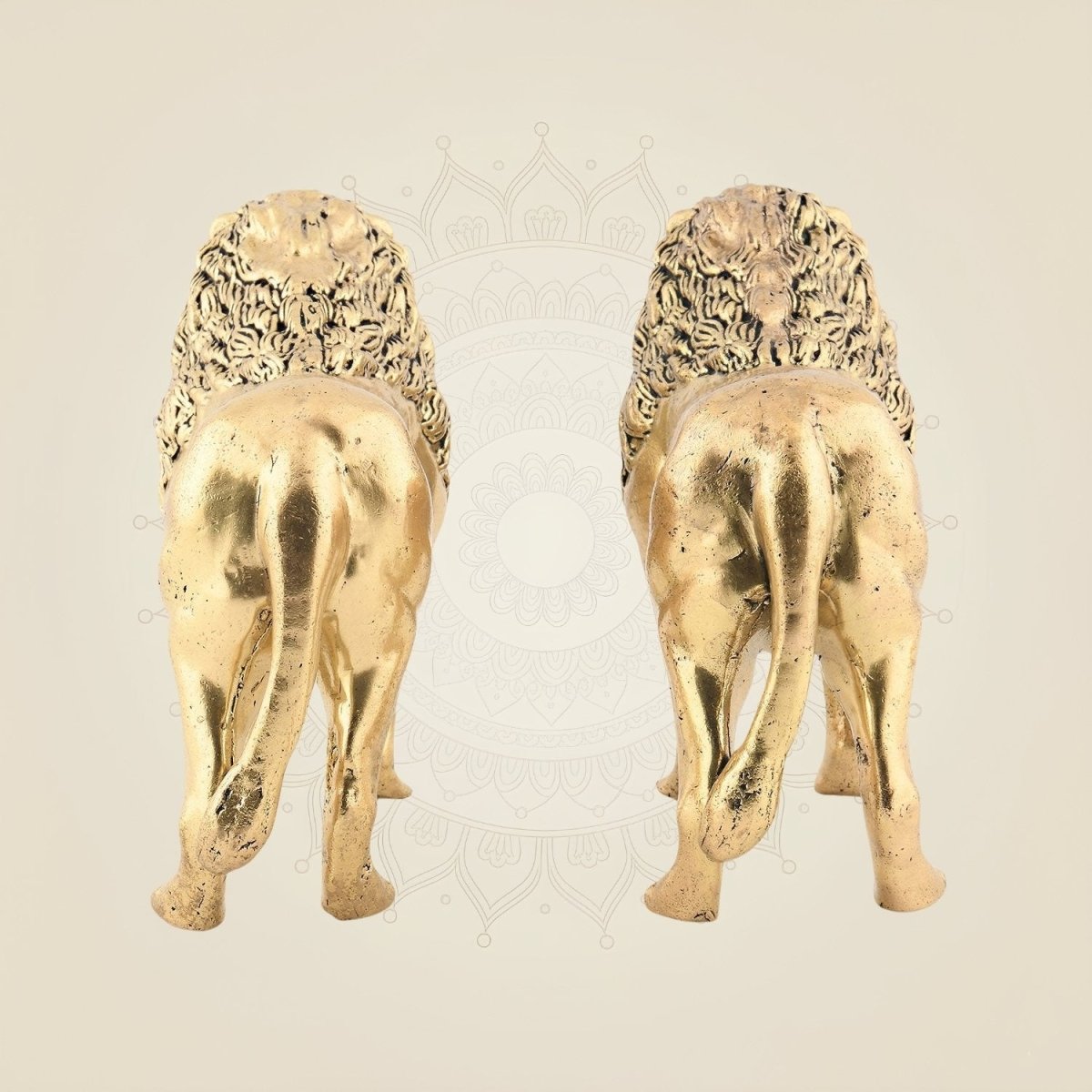 Regal Lion Pair Brass Figurine