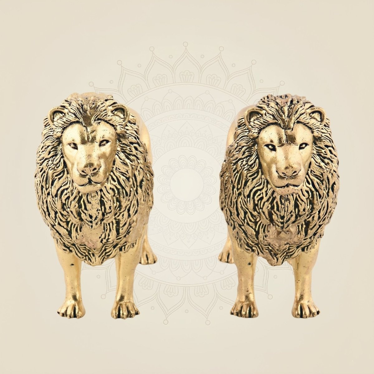 Regal Lion Pair Brass Figurine