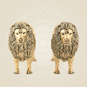 Regal Lion Pair Brass Figurine