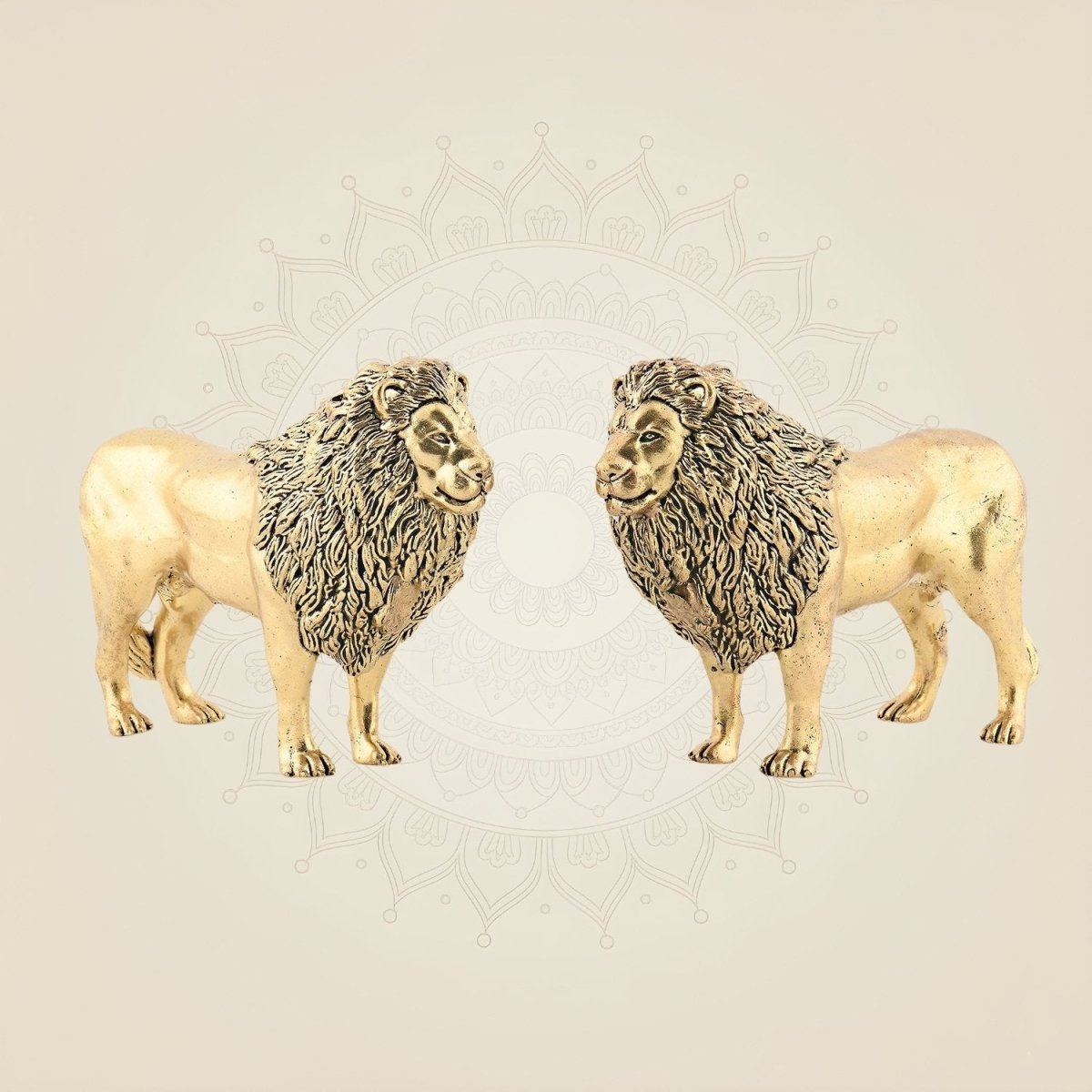 Regal Lion Pair Brass Statue