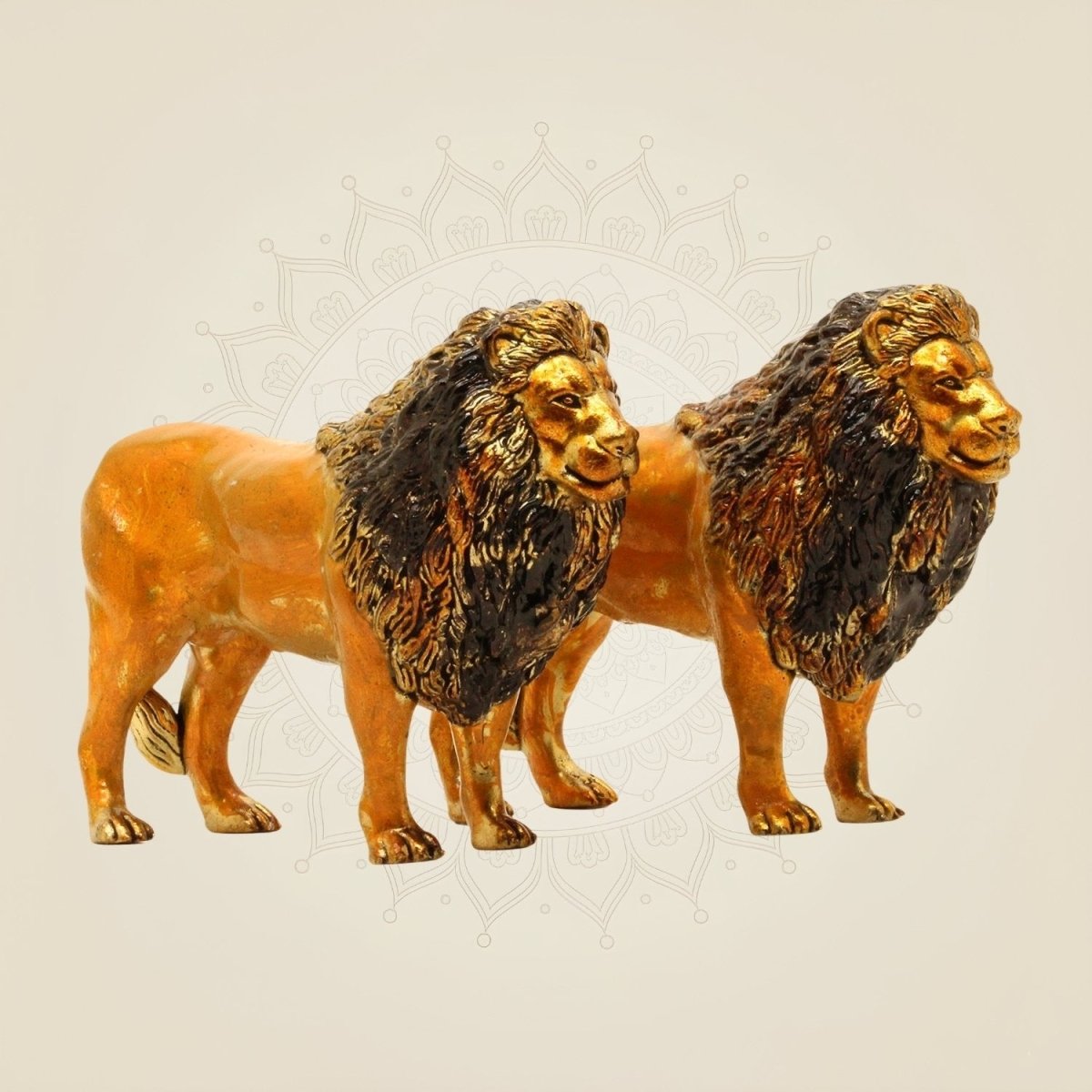 Regal Lion Pair Brass Figurine – 3.75" Handcrafted Idol