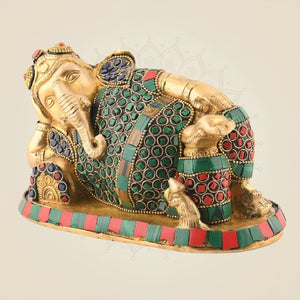 Relaxing Ganesha Brass Murti