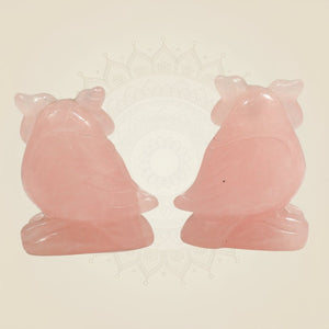 Rose Quartz Owl Showpiece Vastu Pair of 2 for Home & Office Decor - Luxeartisanship