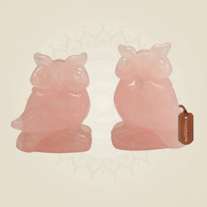 Rose Quartz Owl Showpiece Vastu Pair of 2 for Home & Office Decor - Luxeartisanship