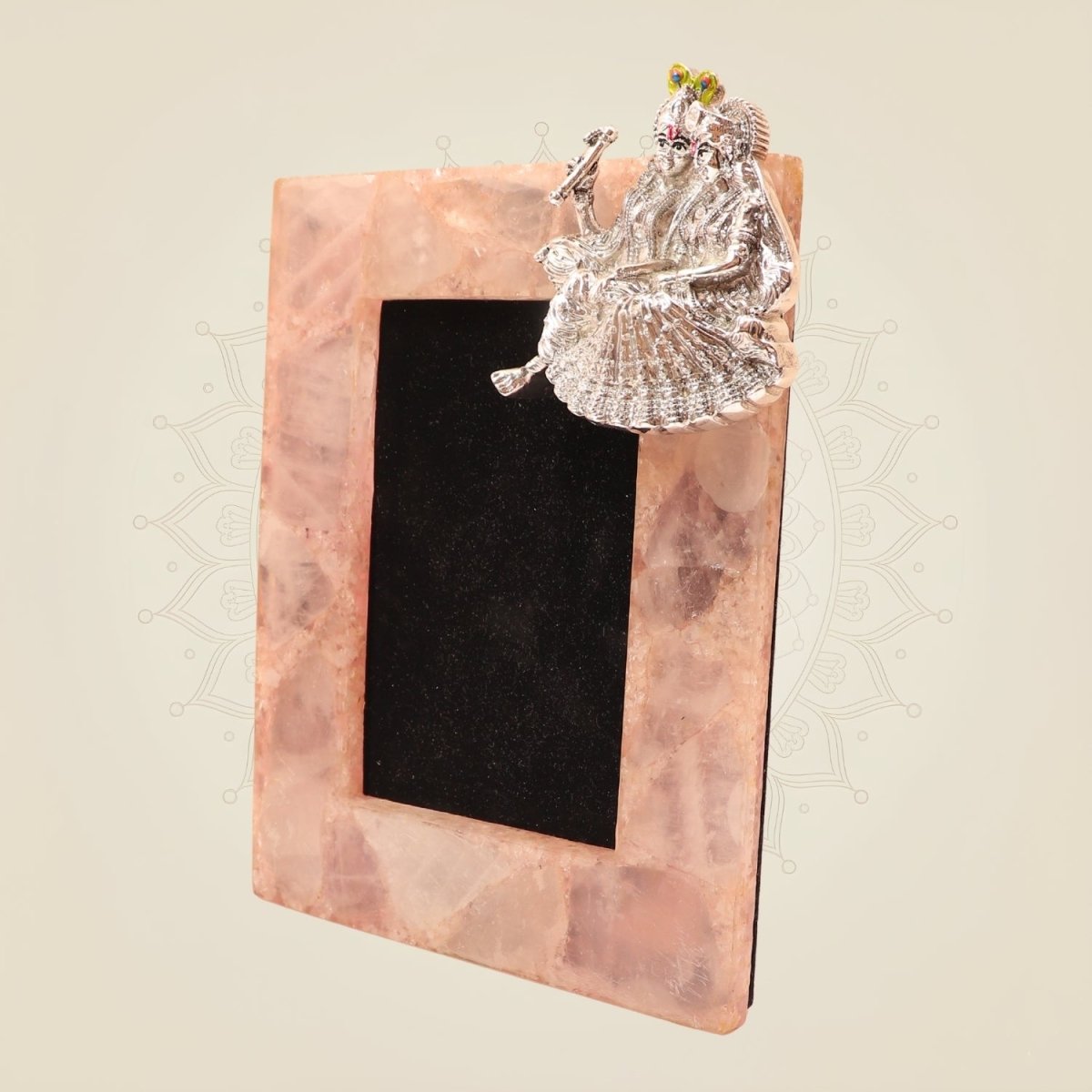 Silver-Plated Radha Krishna Rose Quartz Frame for Gifting