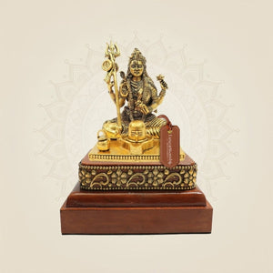 Ardhanarishwar Brass Idol with Shivling on Square Wooden Base