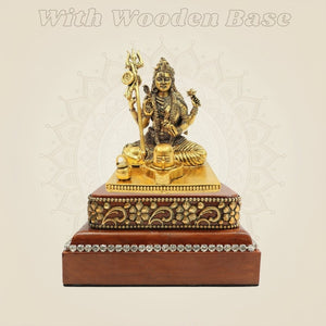 Ardhanarishwar Brass Idol with Shivling on Square Wooden Base