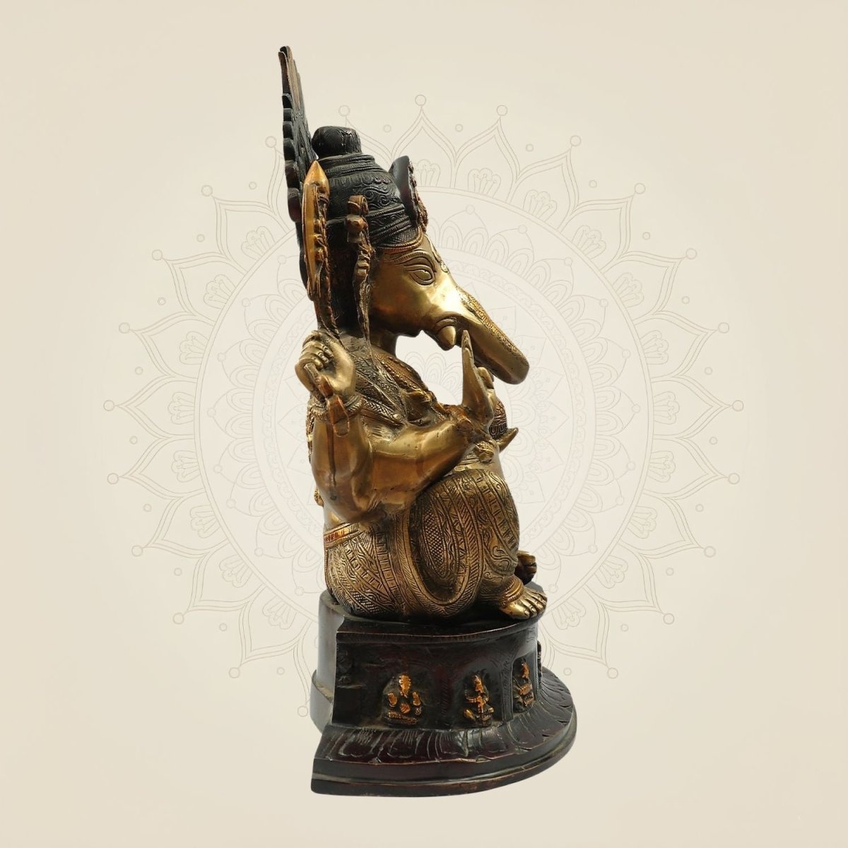 Seated Chaturbhuja Brass Statue of Ganapati