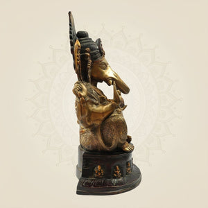 Seated Chaturbhuja Brass Statue of Ganapati