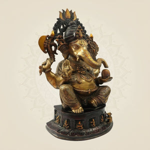 Brass Lord Ganesha Handmade Temple Statue 22.25"