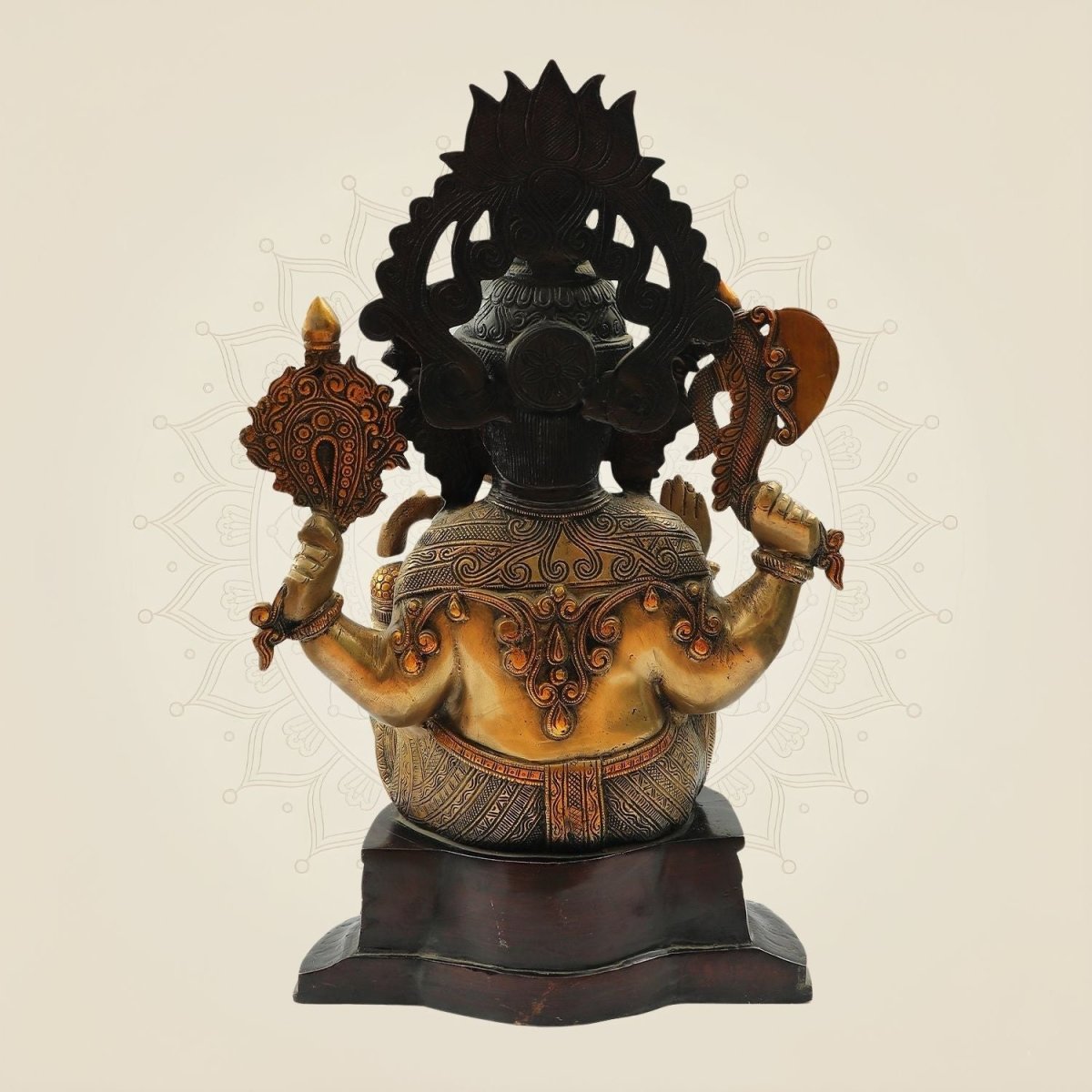 Seated Chaturbhuja Lord Ganesha Handmade Brass Murti