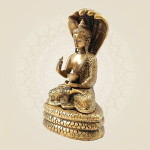 Pure Brass Buddha under Naga Hood – 7.75"