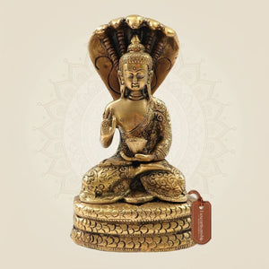 Serene Brass Buddha Idol under Naga Hood