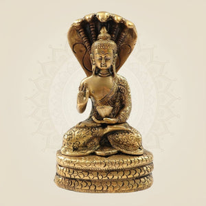 Serene Brass Buddha Idol under Naga Hood