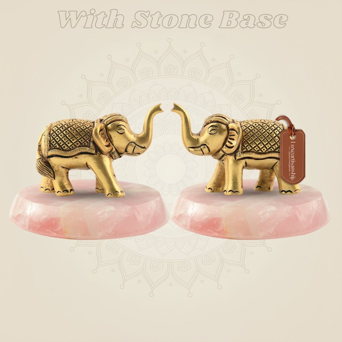 Set of 2 Brass Elephant Showpiece with stonebase