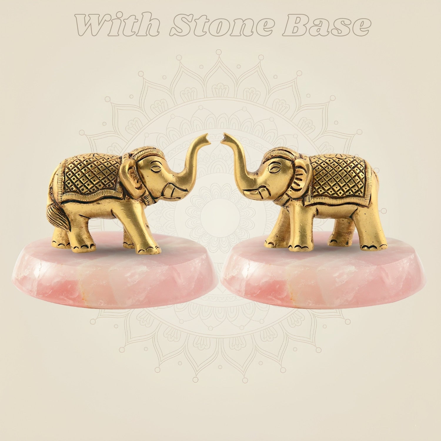 Set of 2 Brass Elephant Showpiece with stonebase