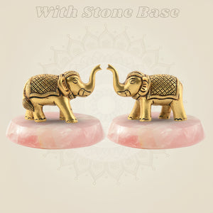 Set of 2 Brass Elephant Showpiece with stonebase