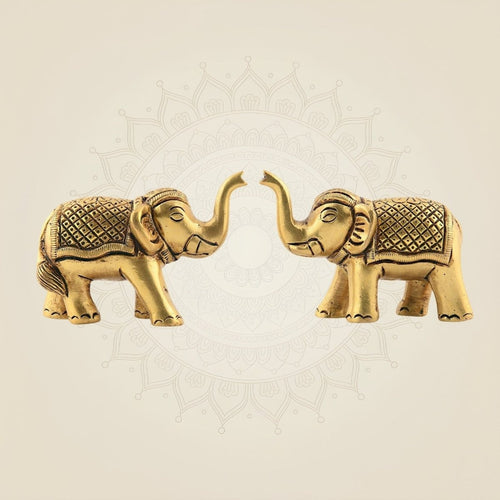 Set of 2 Brass Elephant Showpiece – 2.25″ Handcrafted Perfect Decorative Animal Figurines