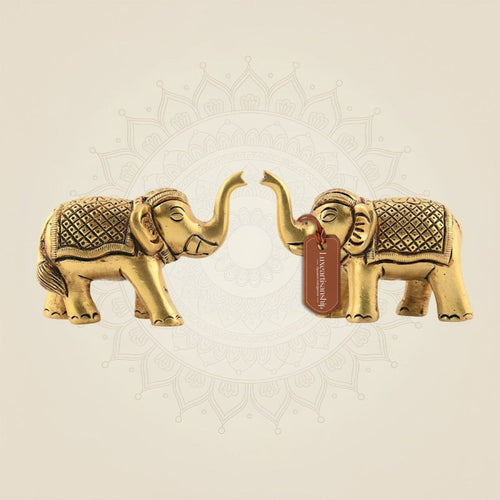 Set of 2 Brass Elephant Showpiece – 2.25″ Handcrafted Perfect Decorative Animal Figurines