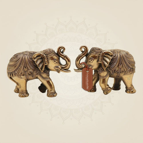 Set of 2 Trunk-Up Elephant Brass Figurines 4.75" – Handcrafted Decorative Showpiece