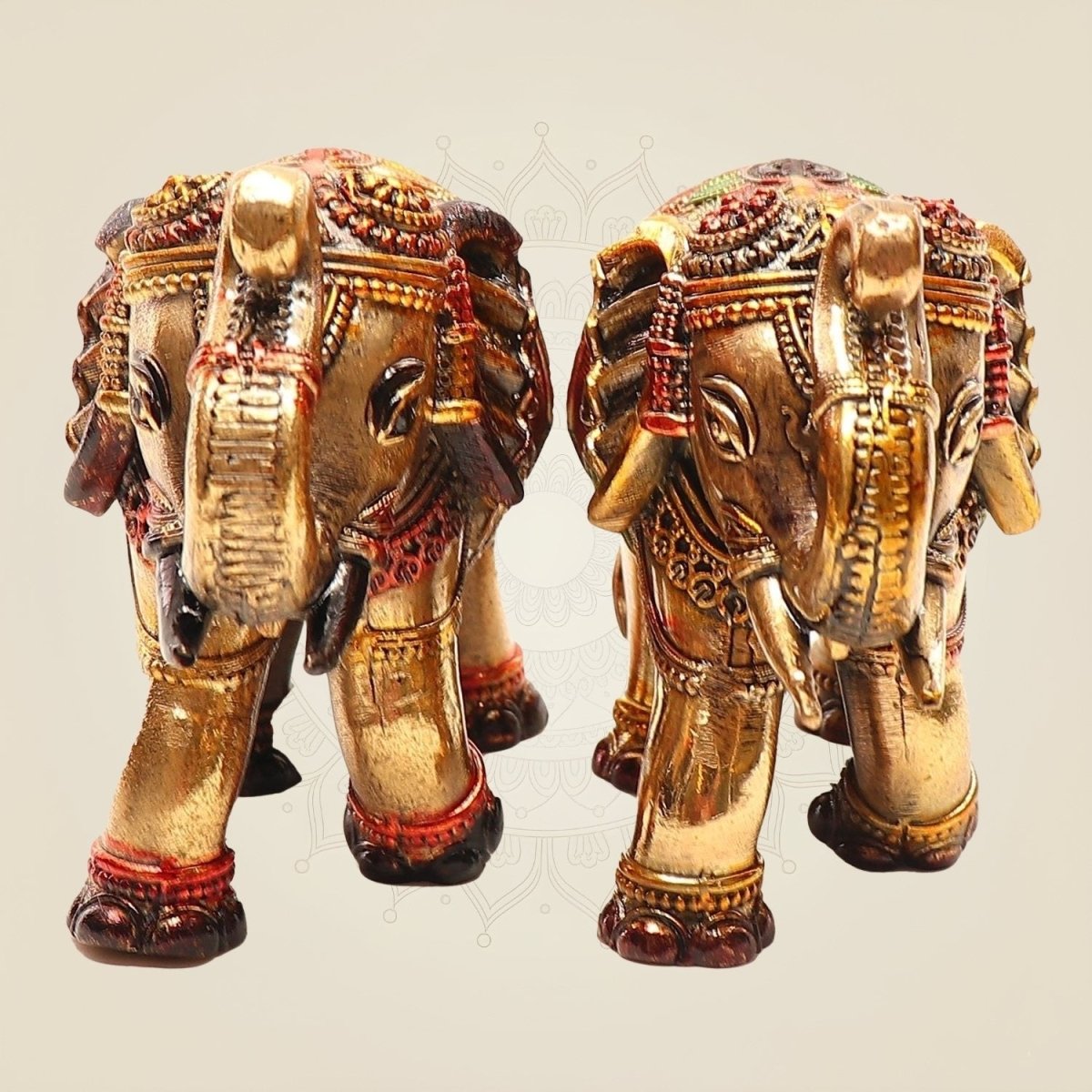 Set of 2 Trunk - Up Elephant Handcrafted Statue