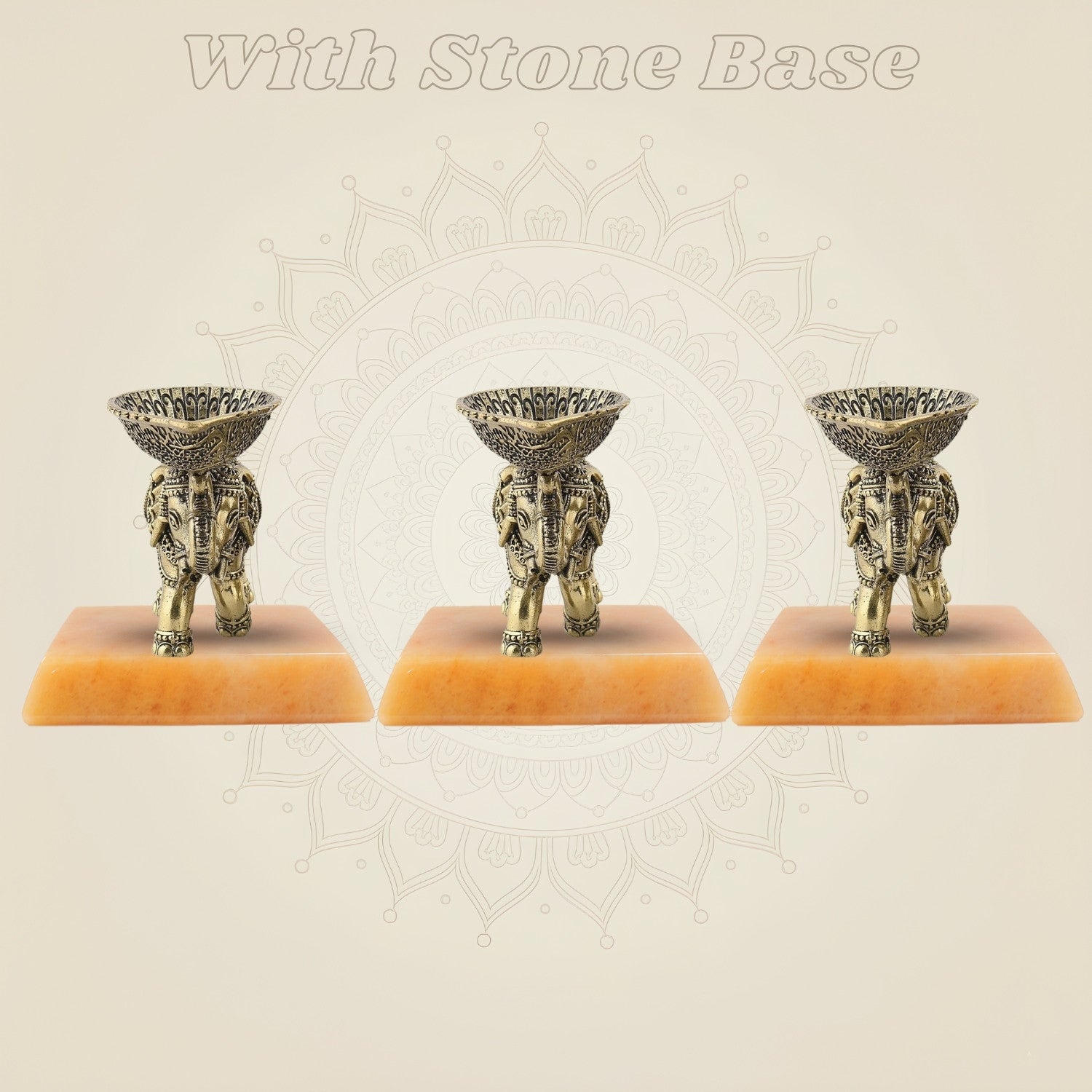 Brass Elephant Diya with stone base