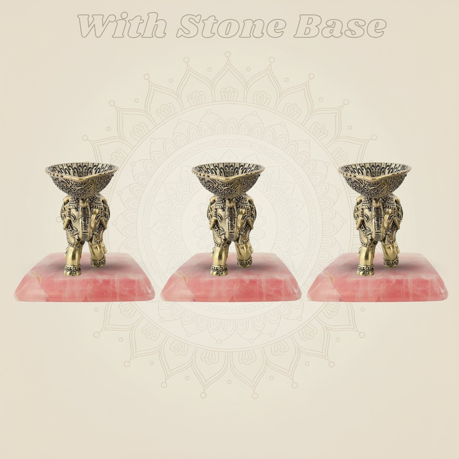 Set of 3 Elephant Diya on stone base