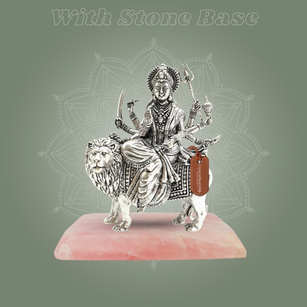 Brass Sherawali Durga on pink stone