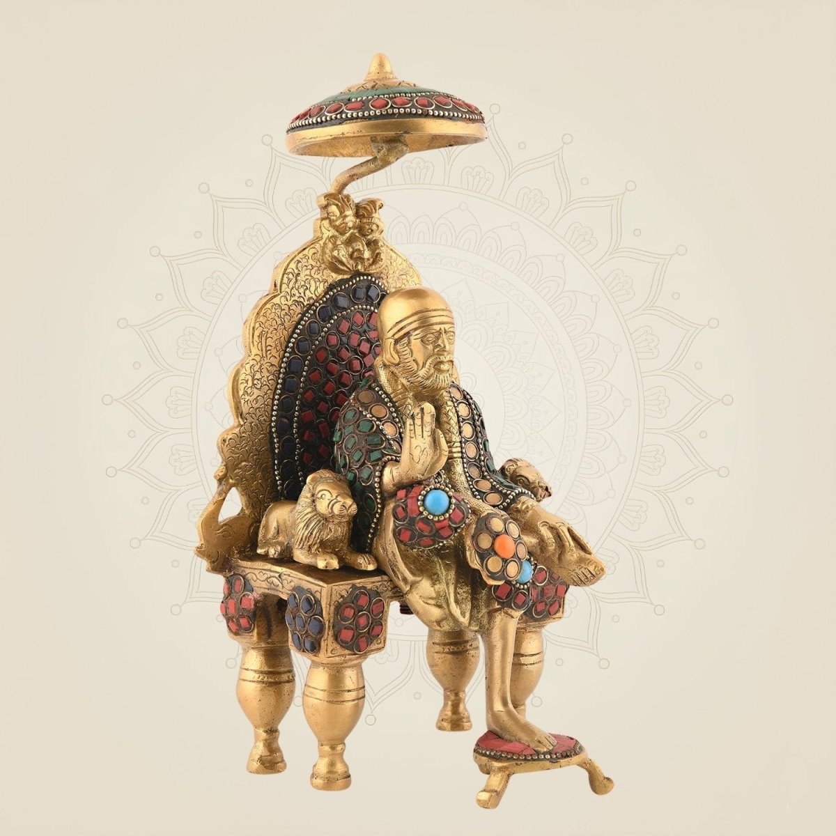 Pure Brass Statue with Multicolor Stonework