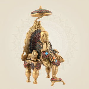 Pure Brass Statue with Multicolor Stonework