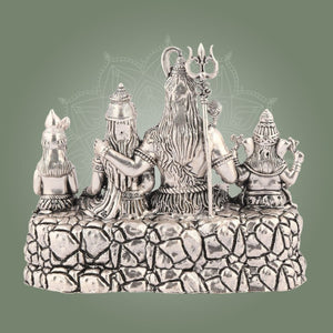 Shiva Parivar Brass Idol – 4.5" Silver Finish Handcrafted Statue Symbolizing Divine Unity - Luxeartisanship