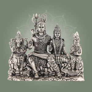 Shiva Parivar Brass Idol – 4.5" Silver Finish Handcrafted Statue Symbolizing Divine Unity - Luxeartisanship