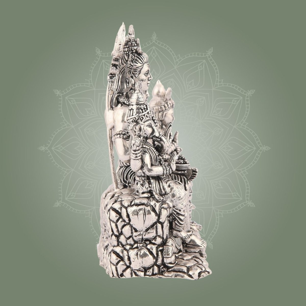 Shiva Parivar Brass Idol – 4.5" Silver Finish Handcrafted Statue Symbolizing Divine Unity - Luxeartisanship