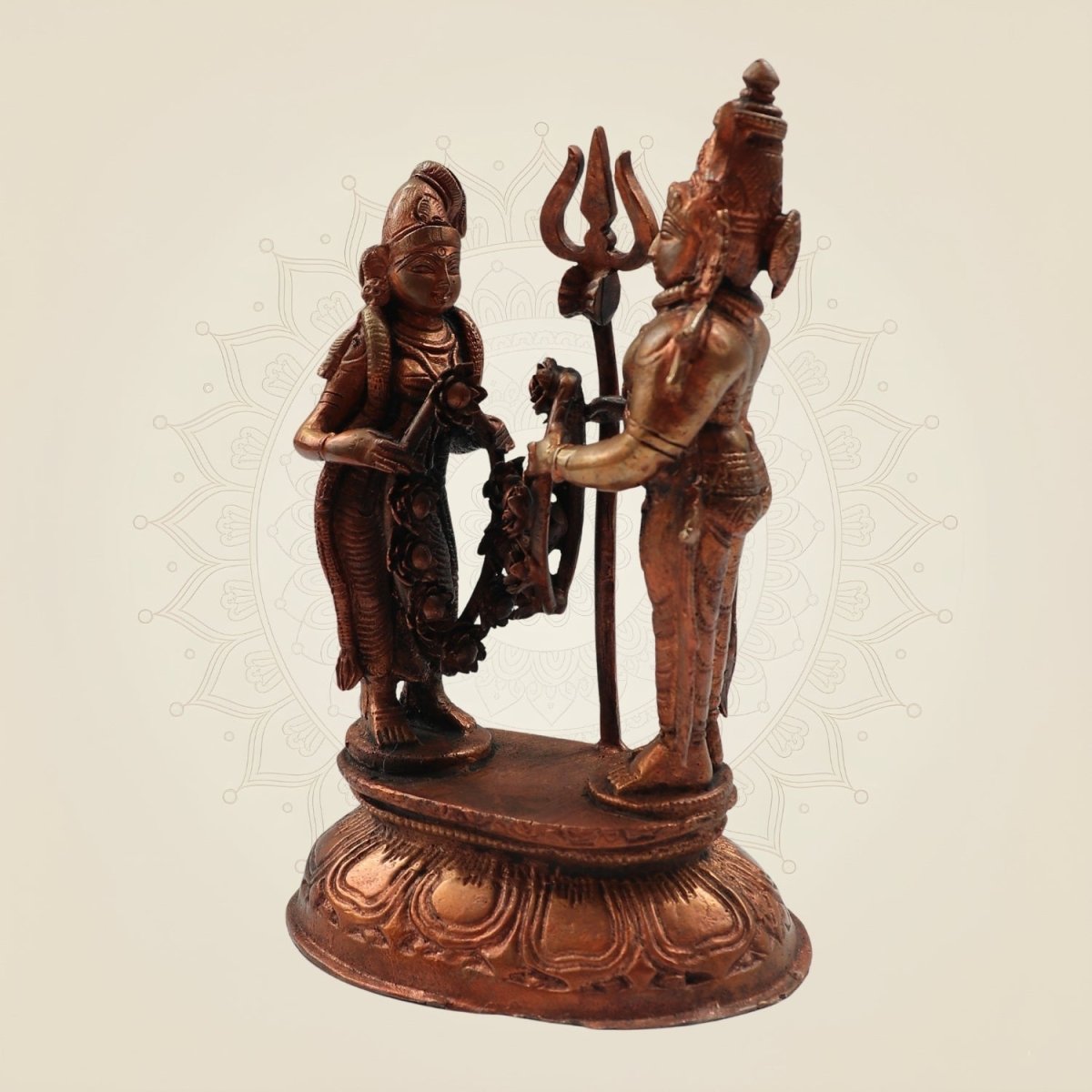 Shiva Parvati Wedding Idol – Handcrafted Copper Statue 6.75" - Luxeartisanship