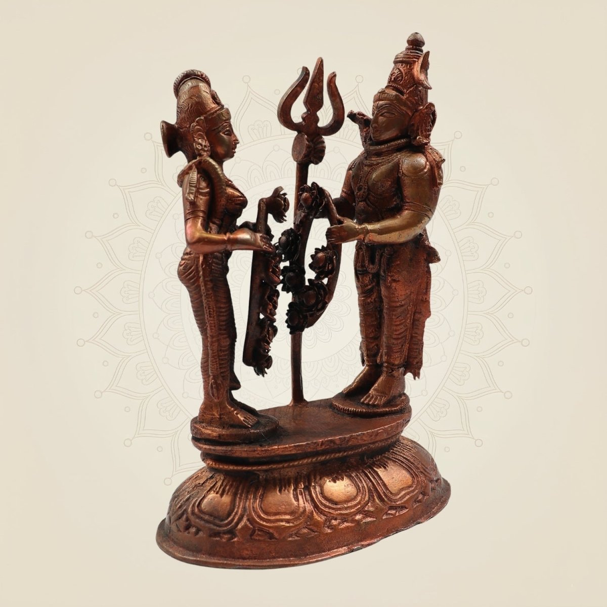 Shiva Parvati Wedding Idol – Handcrafted Copper Statue 6.75" - Luxeartisanship