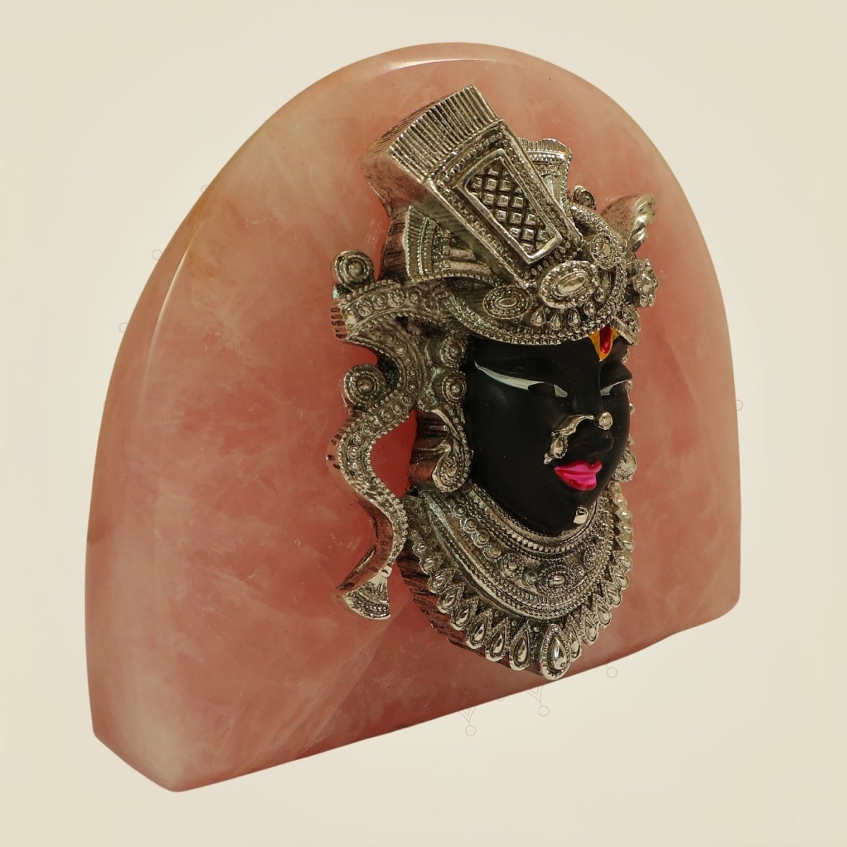 Shrinath Ji Idol – Premium 999 Silver Plated Murti on Pink Stone Base - Luxeartisanship