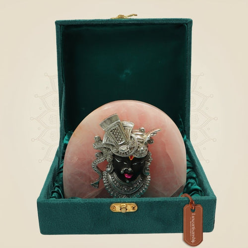 Shrinath Ji Idol – Premium 999 Silver Plated Murti on Pink Stone Base