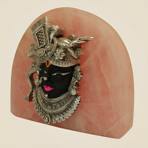 Shrinath Ji Idol – Premium 999 Silver Plated Murti on Pink Stone Base - Luxeartisanship