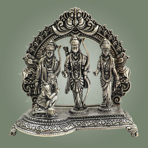 Silver Plated Brass Ram Darbar Idol 4" Featuring Ram, Sita, Lakshman