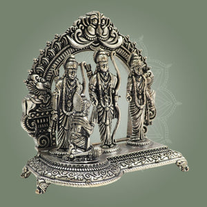 Silver Plated Brass Ram Darbar Idol 4" Featuring Ram, Sita, Lakshman - Luxeartisanship
