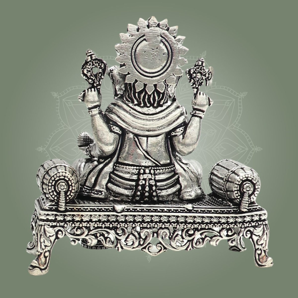 Silver Plated Ganesha Brass Idol, Home Mandir Idol, Puja Murti 3.5" - Luxeartisanship