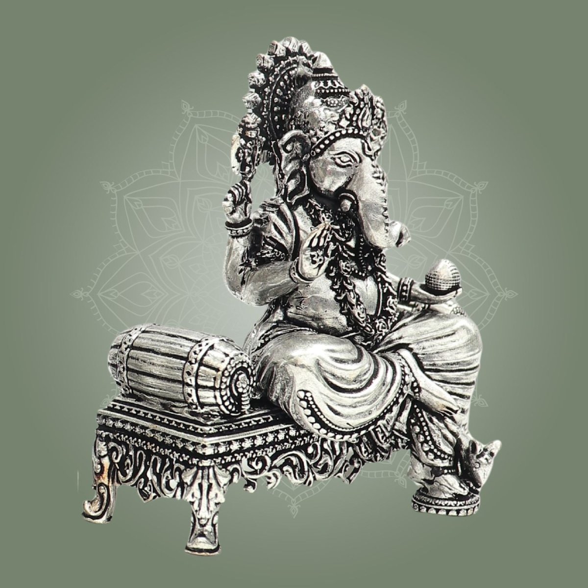 Silver Plated Ganesha Brass Idol, Home Mandir Idol, Puja Murti 3.5" - Luxeartisanship
