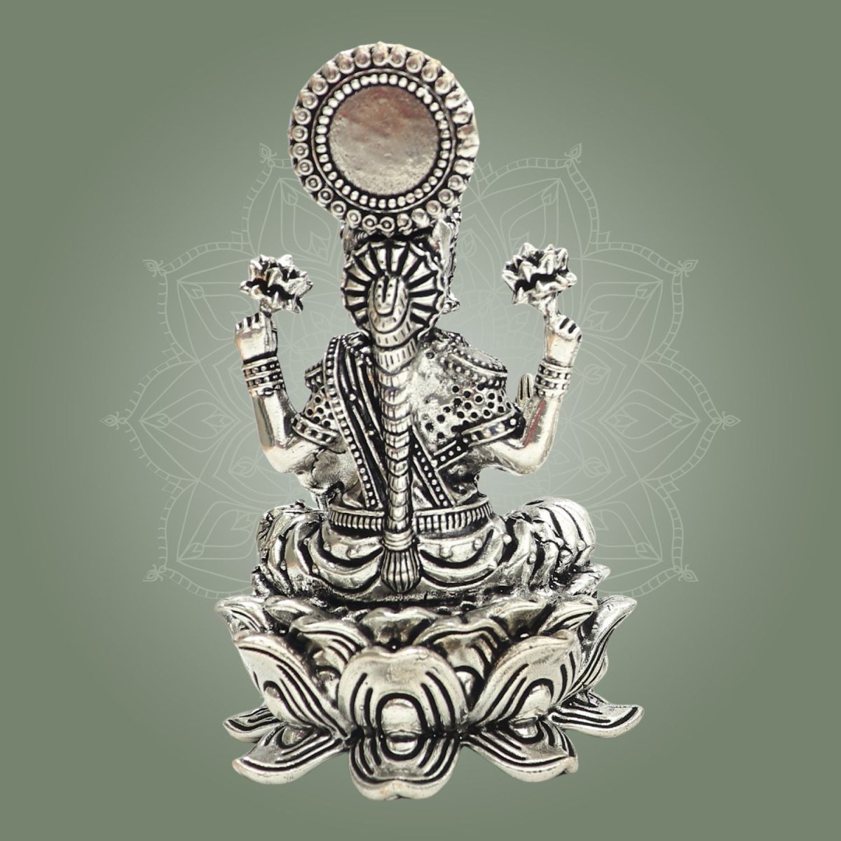 Silver Plated Goddess Lakshmi Lotus Base Brass Statue 4" - Luxeartisanship