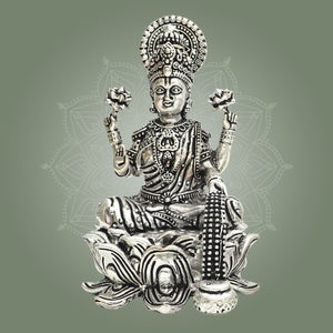 Silver Plated Goddess Lakshmi Lotus Base Brass Statue 4" - Luxeartisanship