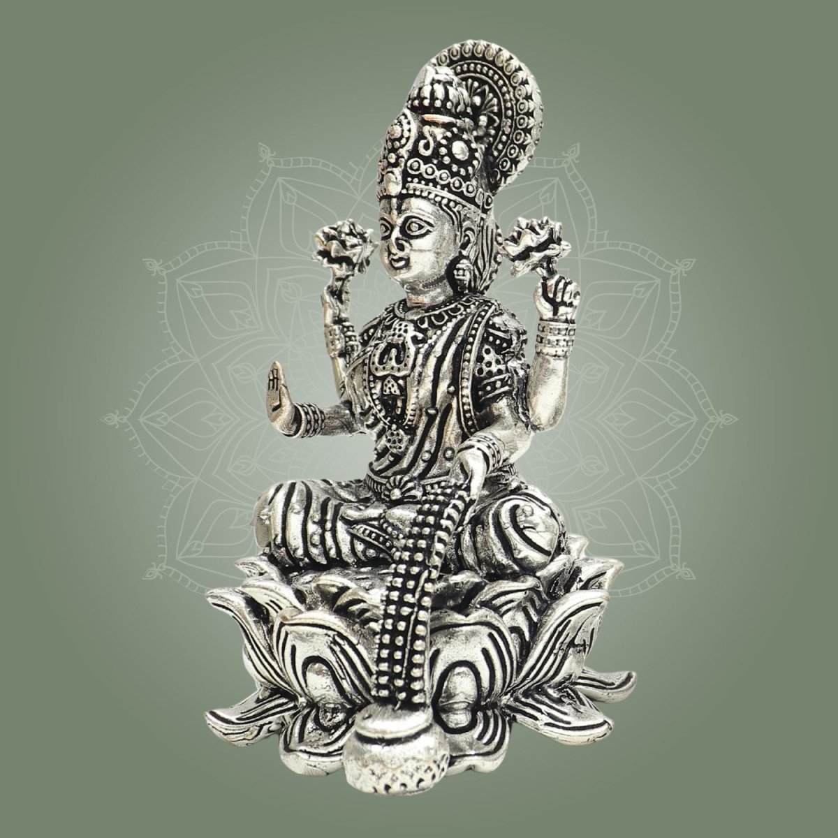 Silver Plated Goddess Lakshmi Lotus Base Brass Statue 4" - Luxeartisanship