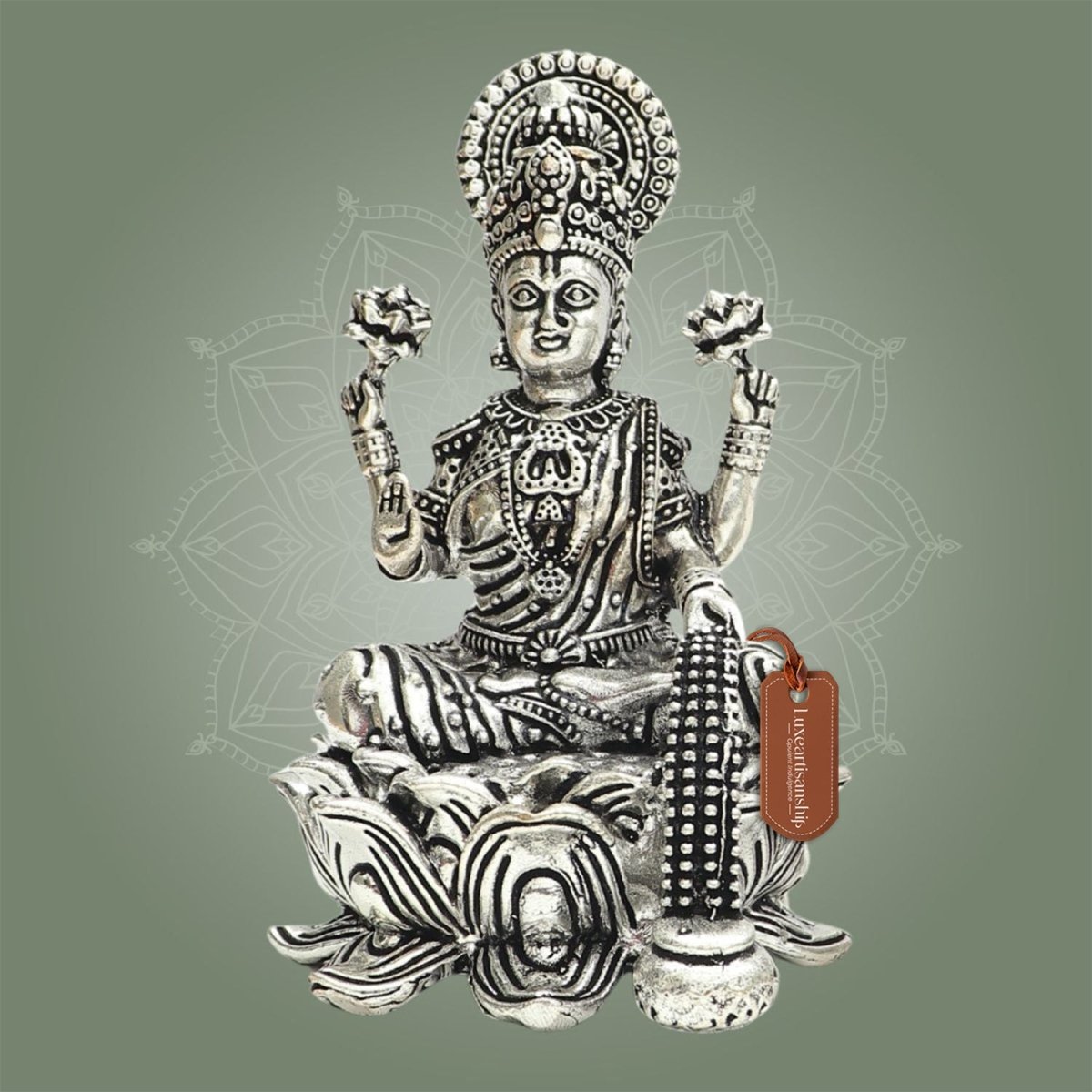 Silver Plated Goddess Lakshmi Lotus Base Brass Statue 4" - Luxeartisanship