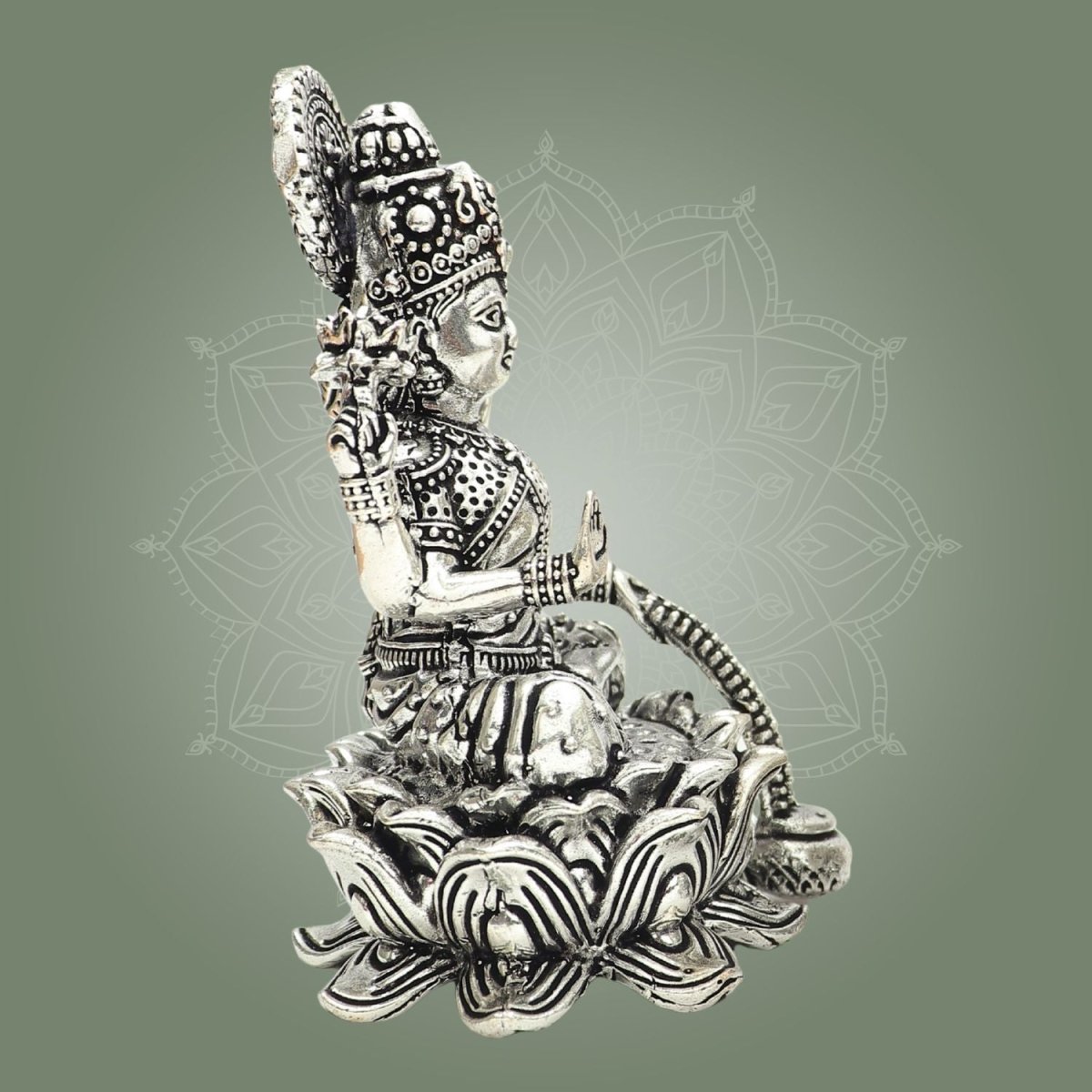 Silver Plated Goddess Lakshmi Lotus Base Brass Statue 4" - Luxeartisanship