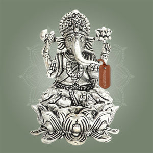 Silver Plated Lord Ganesha Brass Murti - Luxeartisanship