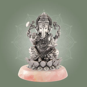 Silver - Plated Lord Ganesha on Lotus Idol – 4" Superfine Pure Brass Statue - Luxeartisanship