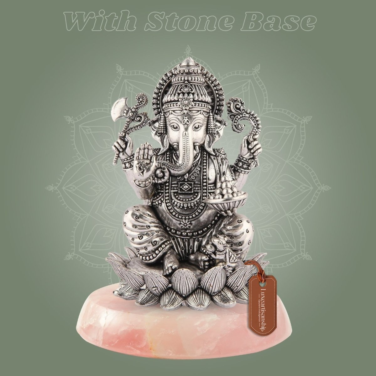 Silver - Plated Brass Ganesha on Lotus Idol - Luxeartisanship